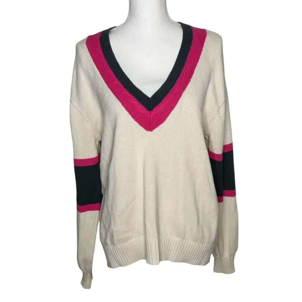 The Upside Organic Knit Lotus Intarsia Pullover V Neck Sweater XS